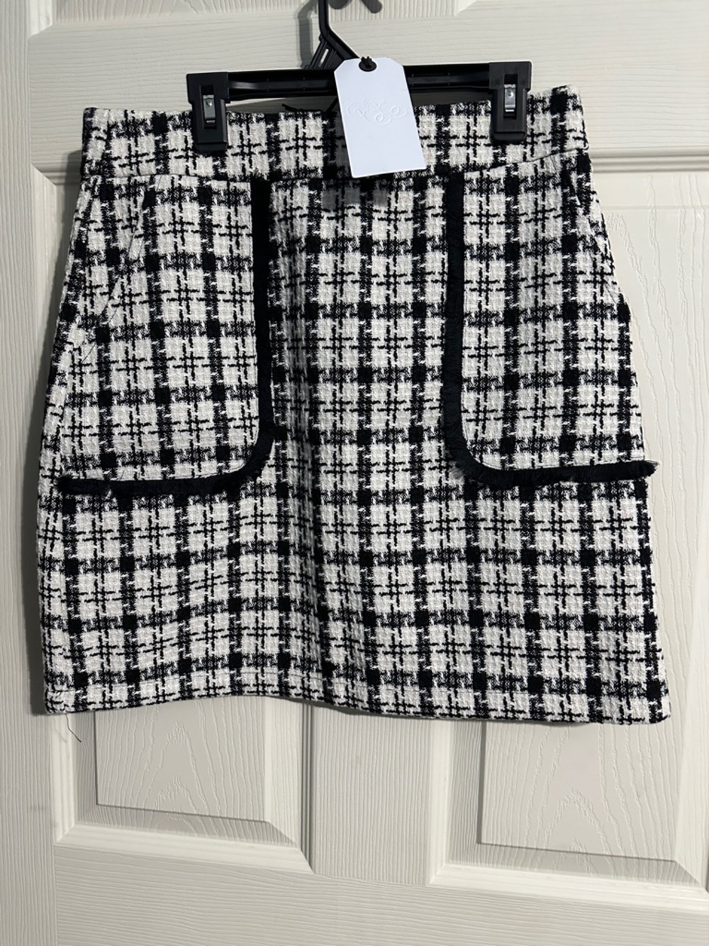 Women's Black & White Tweed Pocket Skirt